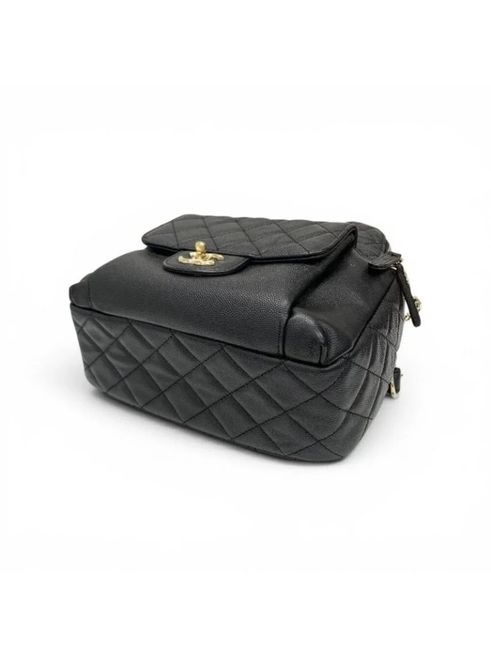 Chanel Backpack Caviar Leather Black Gold Quilted CC Logo Turnlock Chain